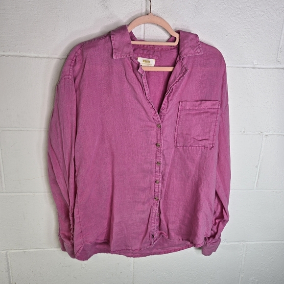 Anthropologie Maeve Pink Linen Button Down Oversized Shirt - Picture 13 of 13